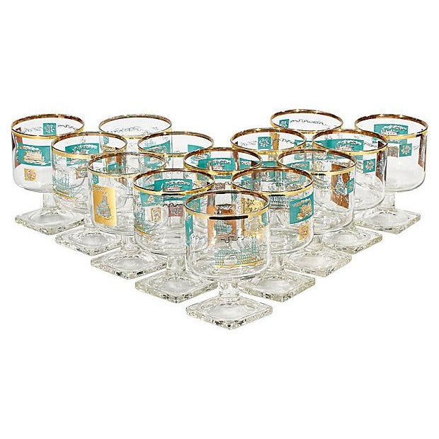 1960s Gilt Showboat Footed Stems, Set of 14 For Sale - Image 4 of 4