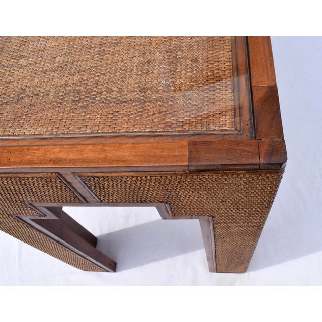 1970s Mid Century Modern Grasscloth Parsons Console Table For Sale - Image 11 of 11