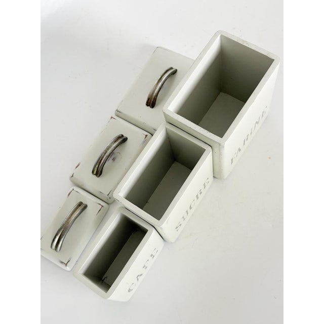Gold White Wooden and Metal Kitchen Canisters, France, 1950s, Set of 3 For Sale - Image 8 of 9
