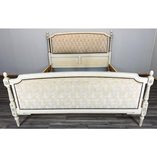 Large Vintage French Bed Frame with Carved Headboard For Sale - Image 3 of 13
