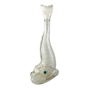 Mid 20th Century Italian Empoli Glass Fish Decanter Bottle With Tail Stopper Barware