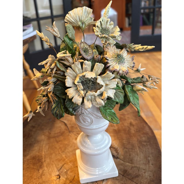 Vintage porcelain floral bouquet centerpiece by Mottahedeh.The arrangement features hand-sculpted blossoms, seed pods,...