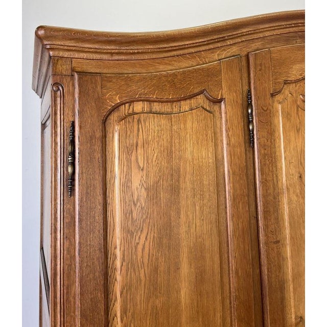 Vintage French Louis XVI Style Carved Oak 4-Door Armoire For Sale - Image 3 of 10