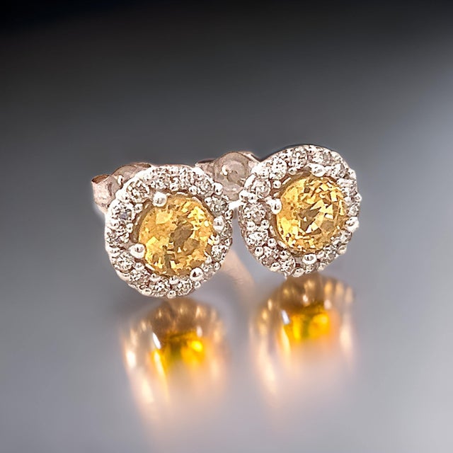Yellow Natural Sapphire Diamond Stud Earrings 14k W Gold 2.84 TCW Certified For Sale - Image 8 of 10