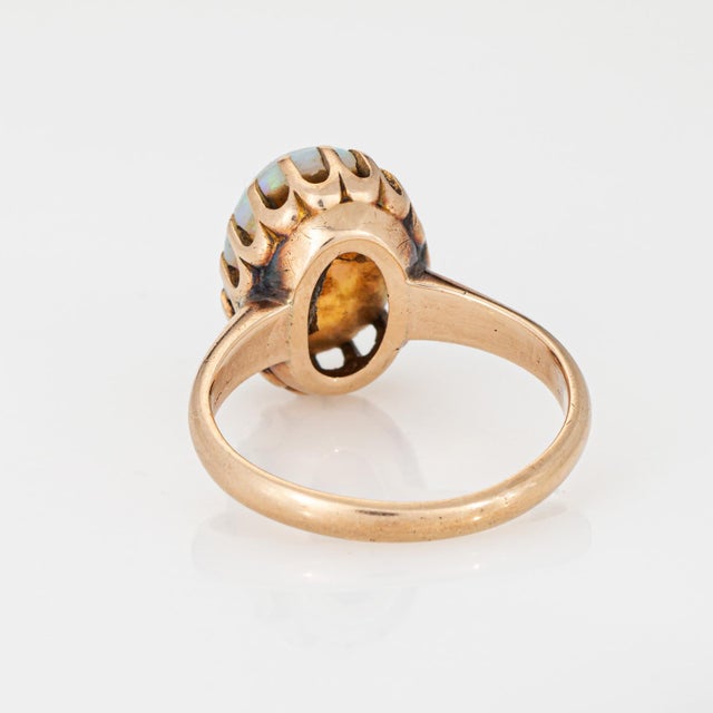 Late 19th Century Antique Victorian Opal Solitaire Ring Sz 6.75 14k Yellow Gold Vintage Jewelry For Sale - Image 5 of 6