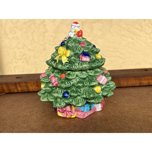 Late 20th Century Vintage Ceramic Christmas Tree Box / Candy Dish For Sale - Image 5 of 10