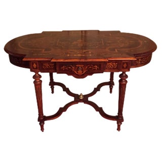 19th Century Louis XVI Marquetry & Veneer Salon Table, 1860s For Sale