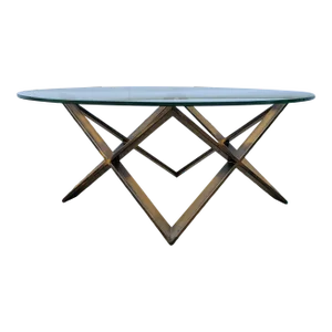 1970s Mid Century Star Base Glass Top Coffee Table