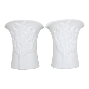 Vintage 1960’s Ceramic White Bisque Candle Holders Signed M Frey Kaiser Germany, Matte White Porcelain Swirl Pottery, a Pair