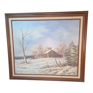 Vintage 1970s Impasto Winter Landscape Oil Painting-Signed by Rozarie For Sale