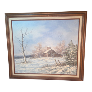 Vintage 1970s Impasto Winter Landscape Oil Painting-Signed by Rozarie
