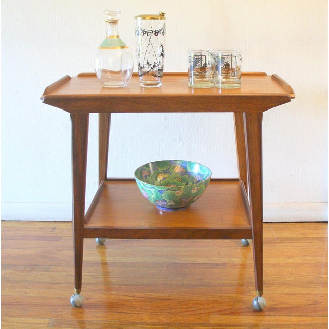 Mid Century Modern Poul Hundevad Style Teak Bar Serving Cart For Sale In Philadelphia - Image 6 of 7
