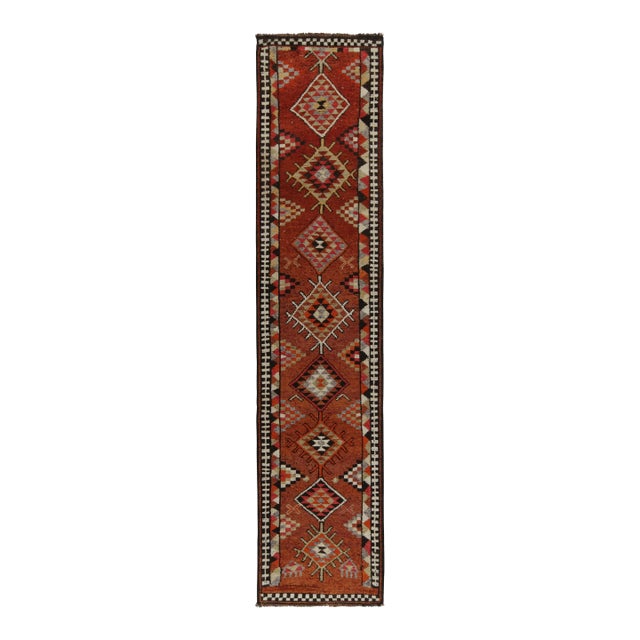 Vintage Turkish Runner in Rust Red and Brown With Colorful Geometric Patterns For Sale