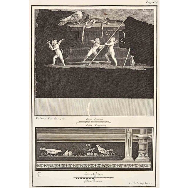 Carlo Ortij, Ancient Roman Fresco Herculaneum, Etching, 18th Century For Sale