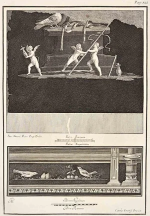 Carlo Ortij, Ancient Roman Fresco Herculaneum, Etching, 18th Century