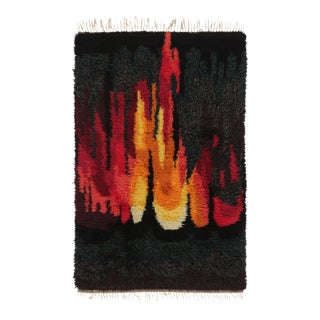 Vintage Swedish Rya Rug With Radiant Flame Abstract Design - Rug & Kilim For Sale