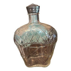 Vintage Canadian Glass Liquor Decanter Bottle With Ornate Metal Cap