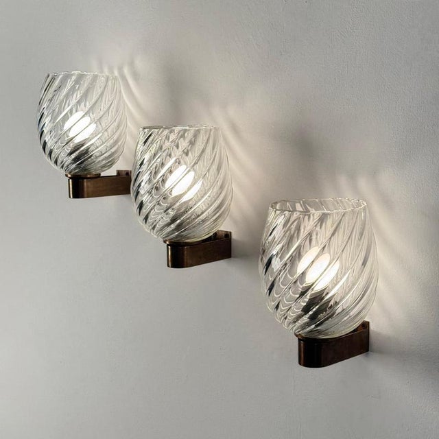 1940s Spiral-Glass Wall Sconces attributed to Ercole Barovier for Barovier & Toso, 1940s, Set of 3 For Sale - Image 5 of 18