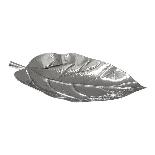 Nickel Plated Leaf Form Serving Tray For Sale