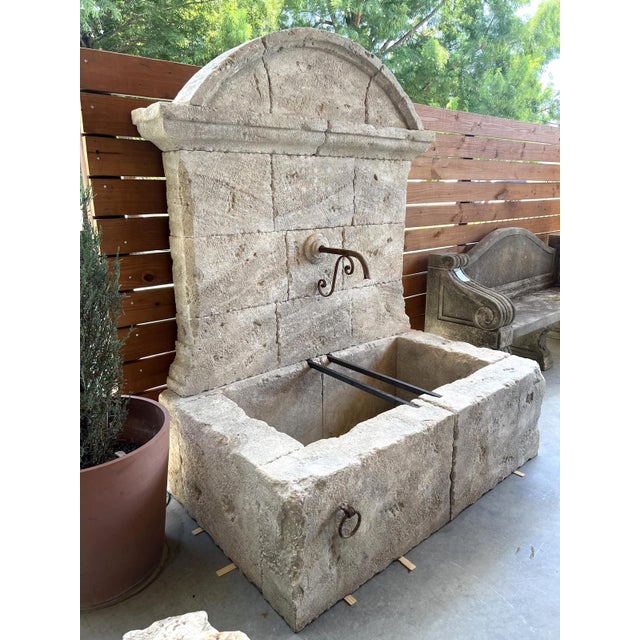 Large French Carved Limestone Wall Fountain, Arched Crown and Cast Iron Hardware For Sale - Image 12 of 12