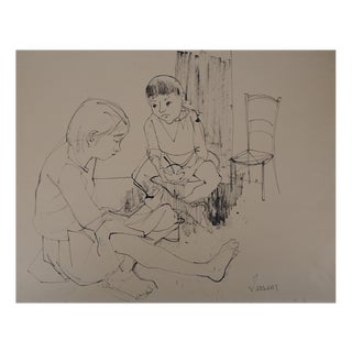 Jean Jansem, Playing Children, 20th Century, Ink Drawing For Sale