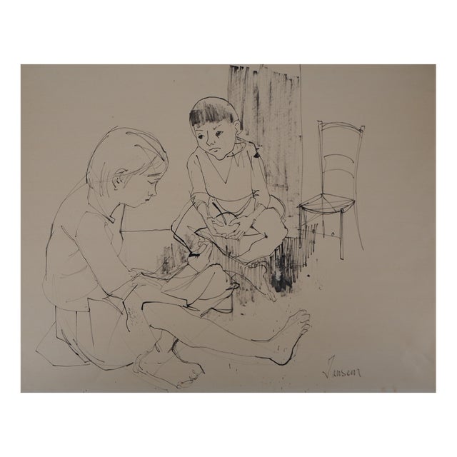 Jean Jansem, Playing Children, 20th Century, Ink Drawing For Sale