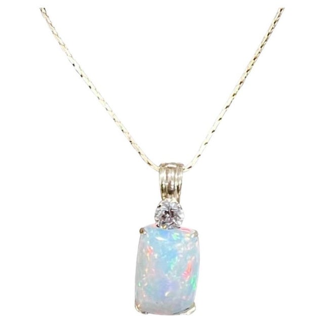 7 Ct Ethiopian Opal & Diamond Pendant / Necklace 14 Karat + 14 Kt Gold Chain For Sale - Image 17 of 18