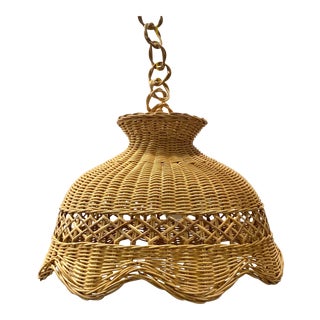 Vintage Rattan Hanging Light With Chain For Sale