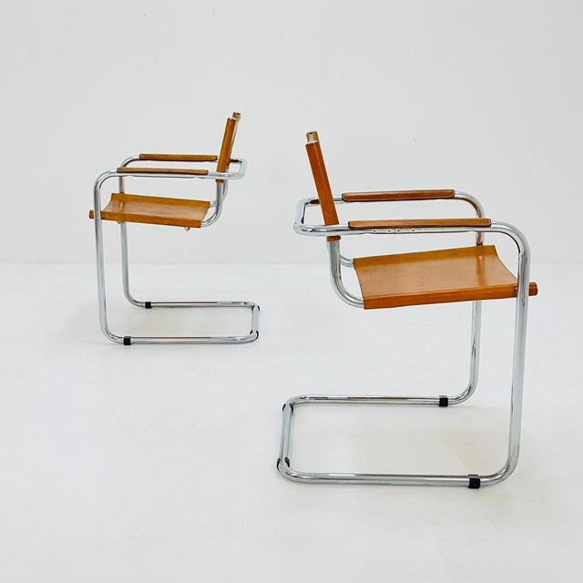 Mid-Century Bauhaus Cognac Armchair by Mart Stam and Marcel Brauer for Fasem, 1980s For Sale - Image 5 of 11