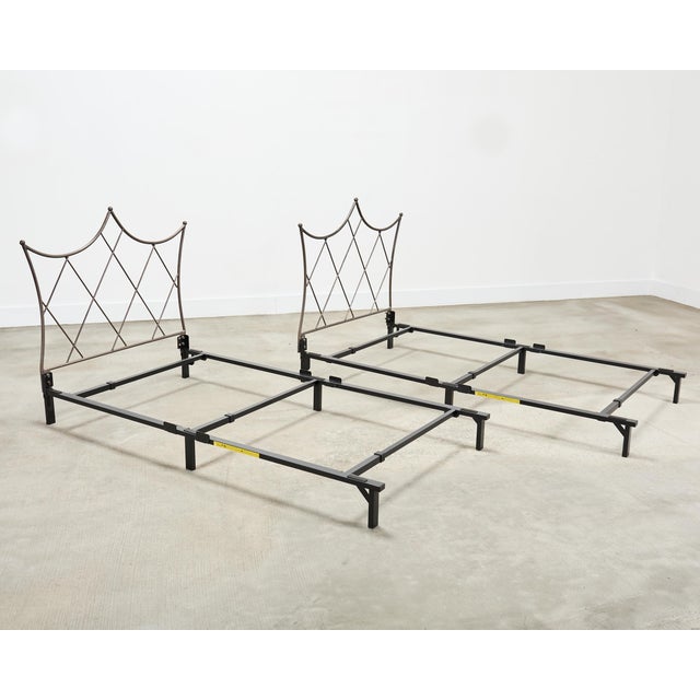 Pair of French Neoclassical Iron Lattice Twin Bed Frames For Sale - Image 13 of 18