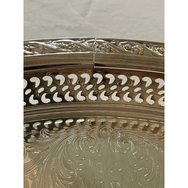 1960’s “Spring Flowers” Wm. Rogers & Son Silver Plate Gallery Tray Lazy Susan For Sale - Image 10 of 12
