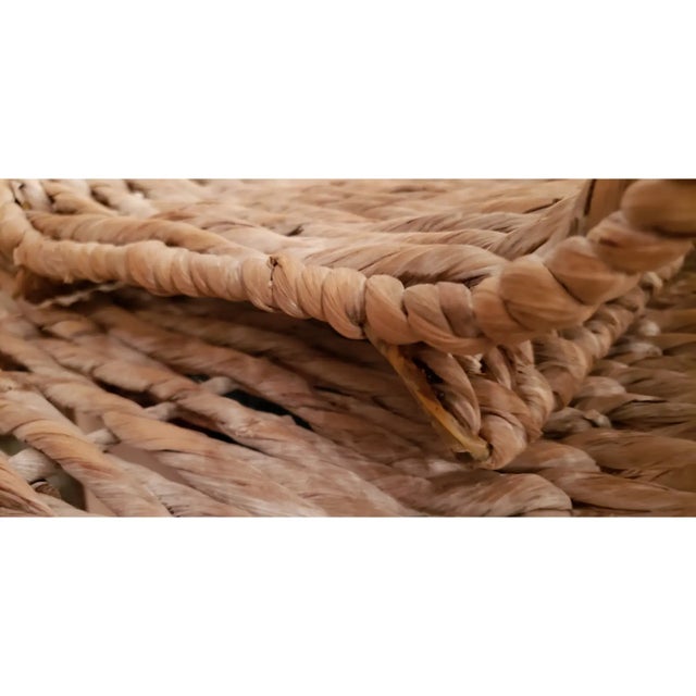 2 Unique Vintage Aged Extra Large Whitewashed Wicker Baskets With Heavy Gauge Metal Framing. For Sale - Image 4 of 7