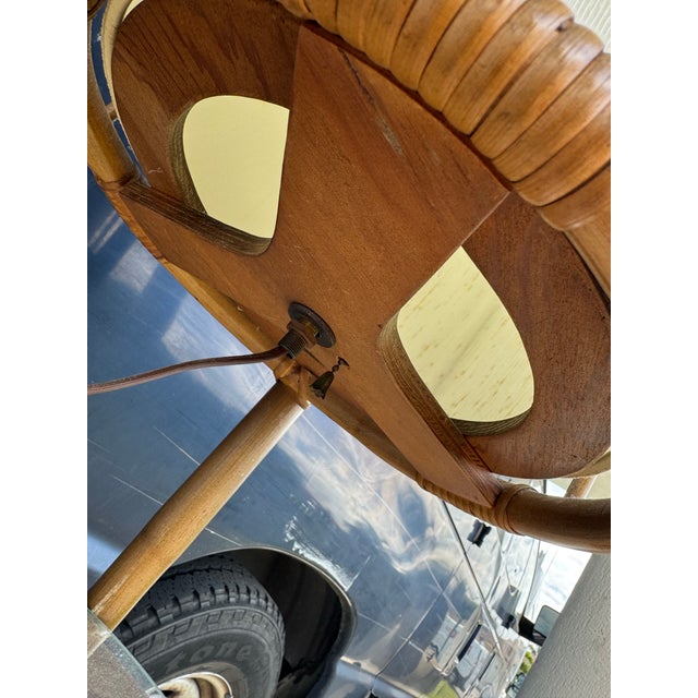Vintage 50’s 60’s Boho Coastal Rattan Glass Shelf Floor Lamp For Sale - Image 9 of 9