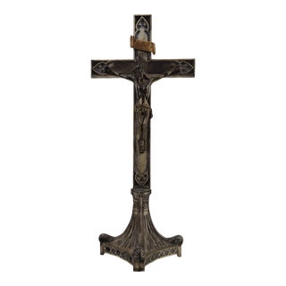 Antique Metal Cross Crucifix Jesus Sculpture For Sale