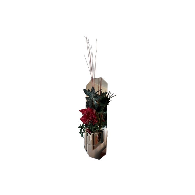 Vintage Rare Postmodern 80s Faux Flower Arrangement Wall Mirror 1980s Modern Planter Vase For Sale - Image 4 of 8