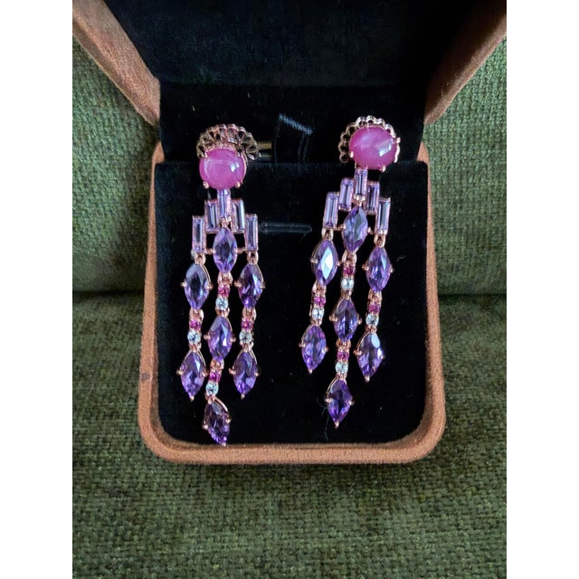 Bochic “Capri” Red Ruby & Purple Amethyst Earrings Set in 18K Gold & Silver For Sale - Image 4 of 15