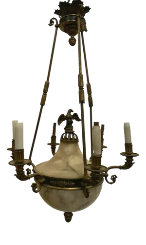 Empire Chandelier in Bronze and Alabaster, 1800s