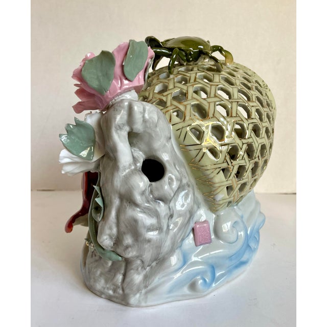 Mid-Century Chinese Porcelain Sea Life Openwork Basket Sculpture For Sale - Image 10 of 12
