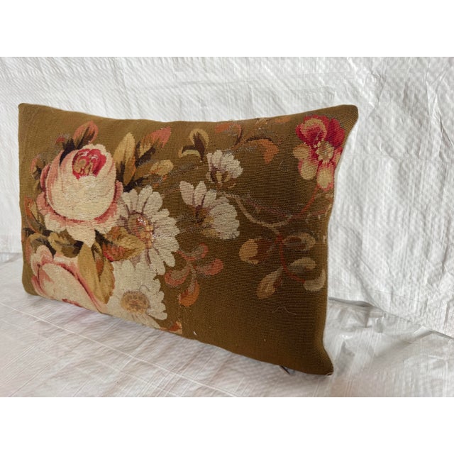 French Mid 19th Century French Aubusson Floral Pillow For Sale - Image 3 of 4