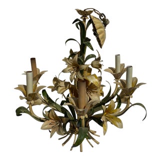 Vintage 1960s Italian Lily Toile Chandelier For Sale