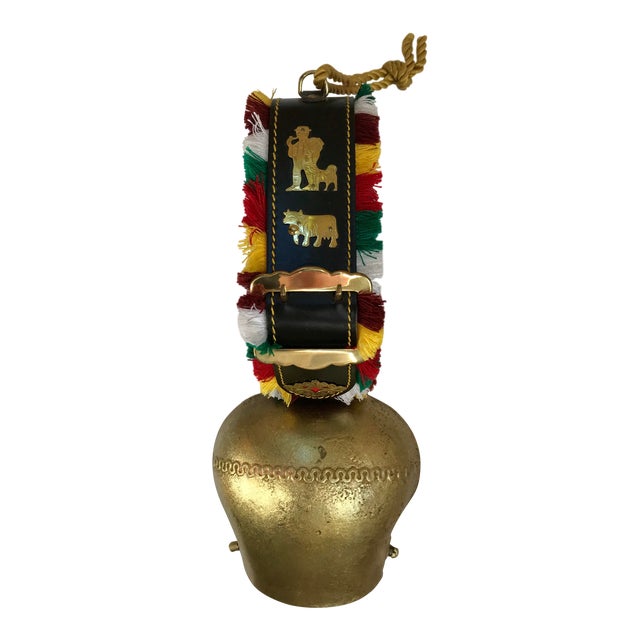 Authentic Swiss Cow Bell With Decorative Leather Strap Chairish