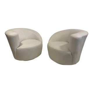 1980s White Leather Nautilus Chair Pair by Vladimir Kagan For Sale