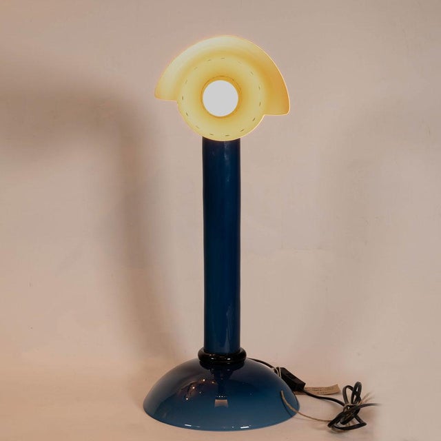 Vintage Murano Blue Glass and Brass Shade Table Lamp, 1960s For Sale - Image 10 of 11