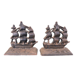 Vintage Cast Iron Uss Constitution “Old Ironsides” Ship Bookends – Nautical Americana, Set of Two