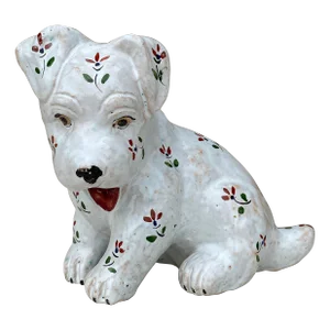 French Terracotta Majolica Dog Normandy Circa 1900