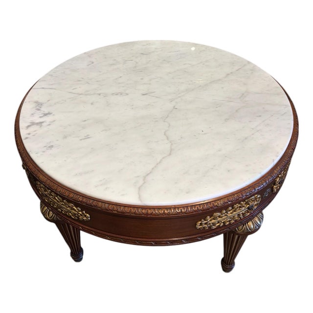 French Marble-Top Round Coffee Table For Sale