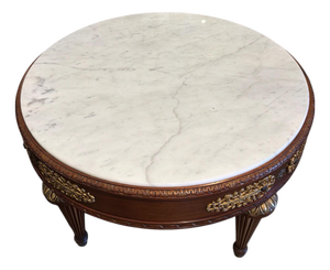 French Marble-Top Round Coffee Table