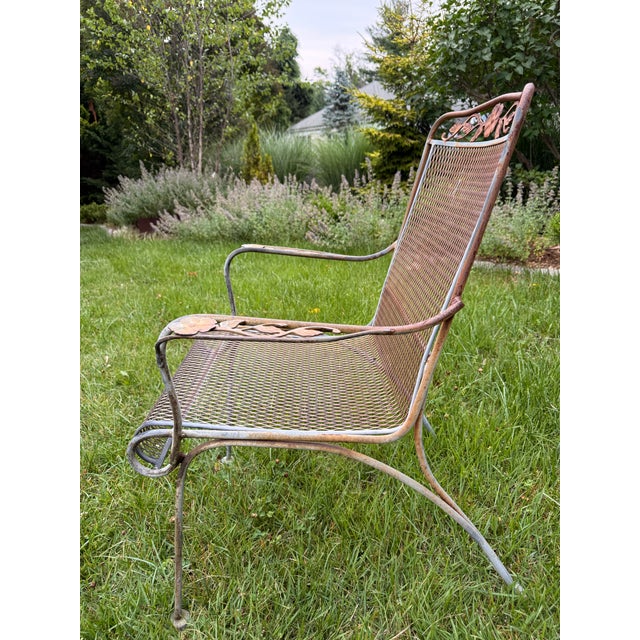 Metal Vintage Woodard Style Wrought Iron Patio Dining Set - 7 Pieces For Sale - Image 7 of 12