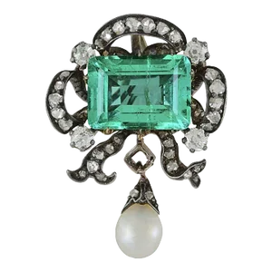 Antique Circa 1880 Victorian Colombia Emerald, Pearl, & Old Mine Diamond Pendant