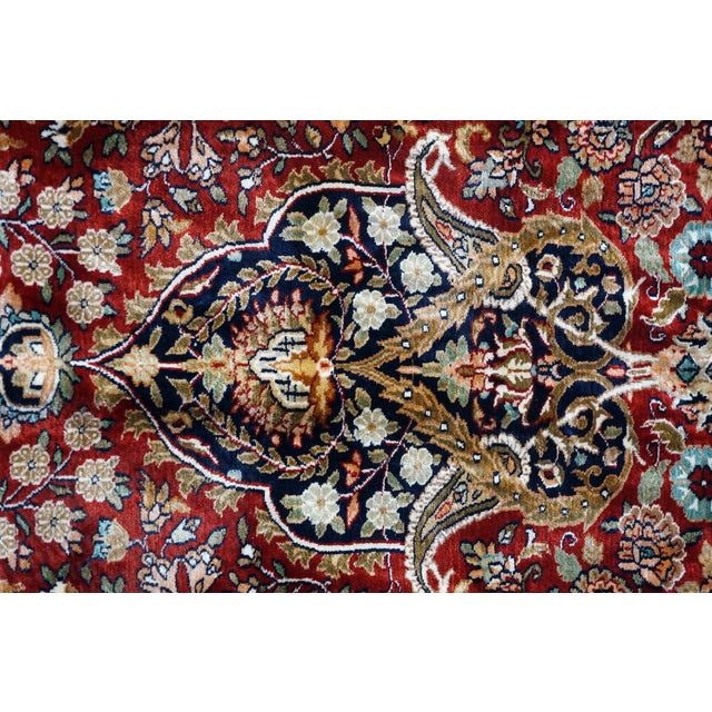 Vintage Indian Silk Handwoven Geometric Floral Medallion Area Rug Carpet 9 X 13' For Sale - Image 9 of 14